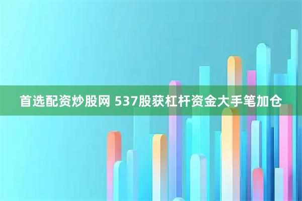 首选配资炒股网 537股获杠杆资金大手笔加仓